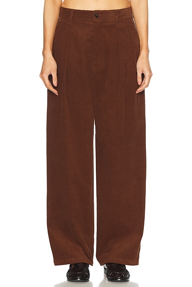 WAO Wide Leg Pleated Corduroy Pant in Brown