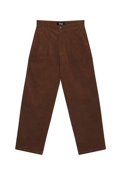 WAO Wide Leg Pleated Corduroy Pant in Brown