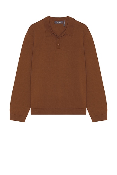WAO Long Sleeve Knit Polo in in Cocoa