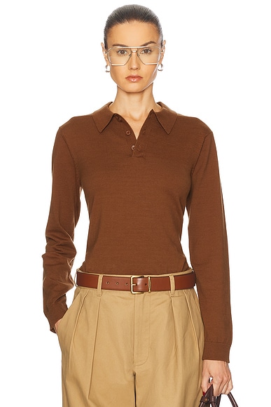 WAO Long Sleeve Knit Polo in in Cocoa