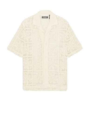 WAO Floral Crochet Camp Shirt in Natural