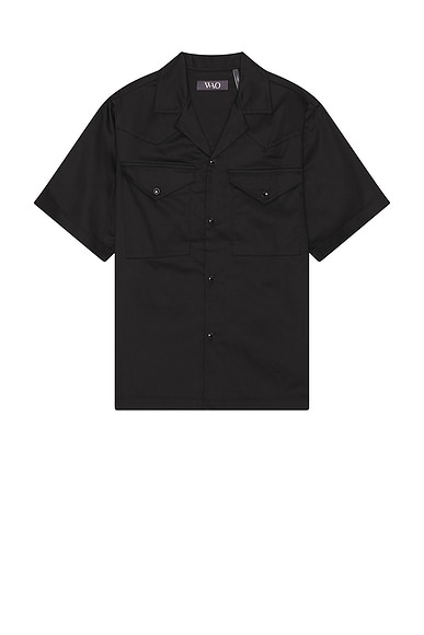 WAO Satin Western Short Sleeve Shirt in Black