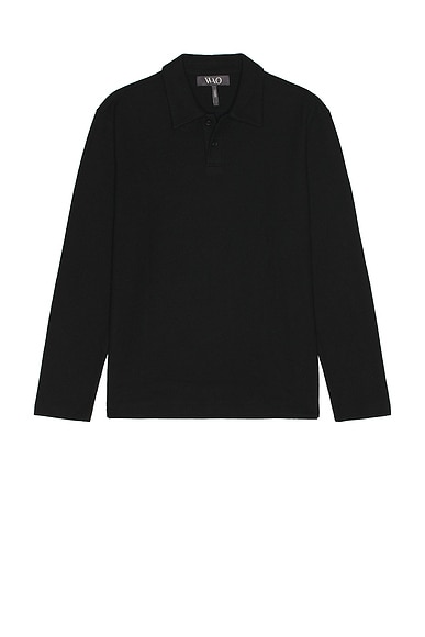 WAO The Textured Long Sleeve Polo in Black