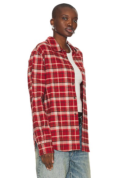 Shop Wao The Flannel Shirt In Red & Cream