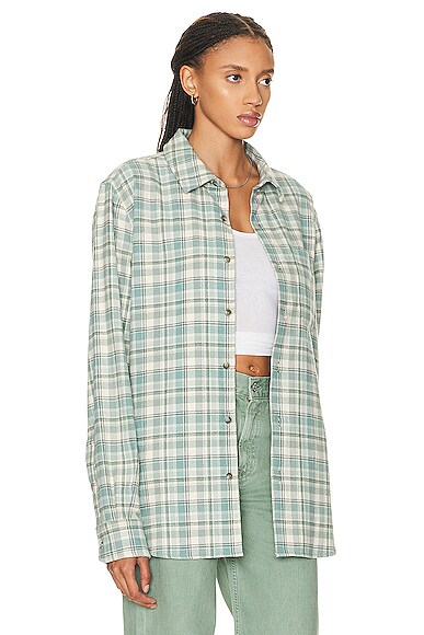 Shop Wao The Flannel Shirt In Blue & Cream
