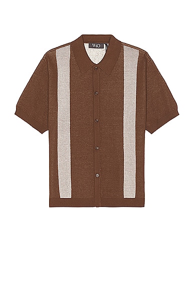 WAO Short Sleeve Knit Shirt in Brown & Cream
