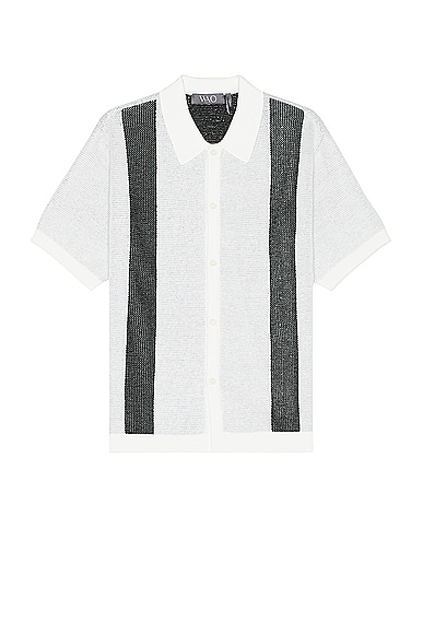 WAO Short Sleeve Knit Shirt in White & Black