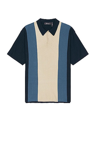 WAO Short Sleeve Stripe Knit Polo in Navy & Gold