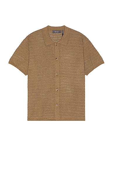 WAO Open Knit Short Sleeve Shirt in Taupe