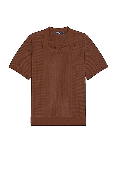 Shop Wao Short Sleeve Pattern Knit Polo In Brown & Taupe