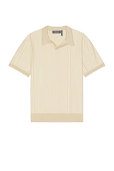 Shop Wao Short Sleeve Pattern Knit Polo In Cream & Natural