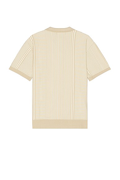 Shop Wao Short Sleeve Pattern Knit Polo In Cream & Natural