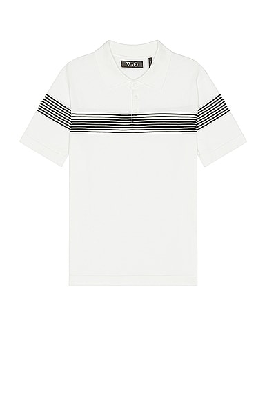 WAO Chest Stripe Polo in Ivory & Black