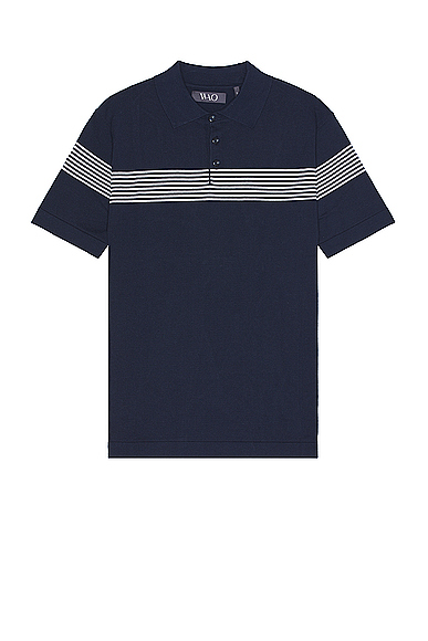 Shop Wao Chest Stripe Polo In Navy & Ivory