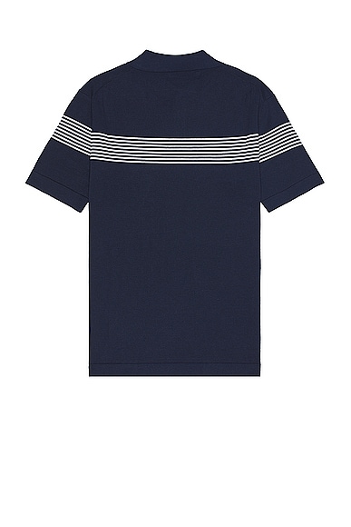 Shop Wao Chest Stripe Polo In Navy & Ivory