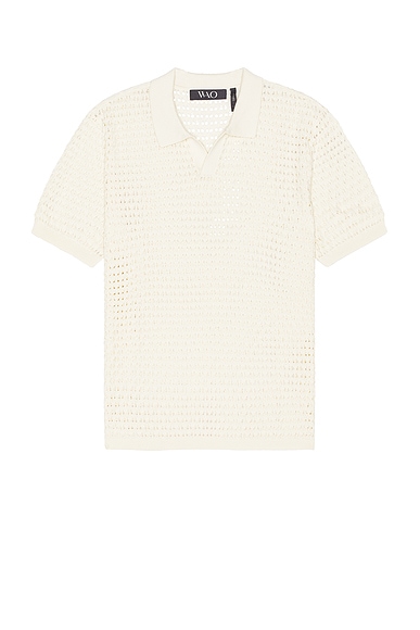 WAO Open Knit Short Sleeve Polo in Cream