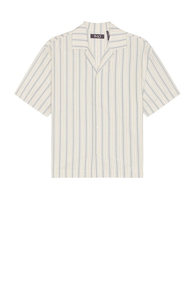 WAO Textured Stripe Camp Shirt in Cream & Blue