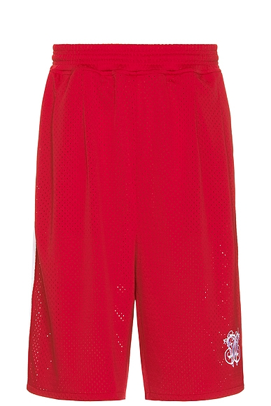 Willy Chavarria Tacombi Pleated Basketball Shorts in Red & White