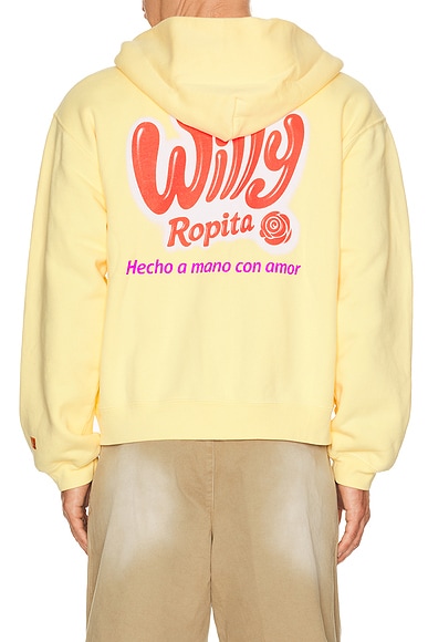 Willy Chavarria Willy Ropita Shrunken Zip-Through Hoodie in Butter