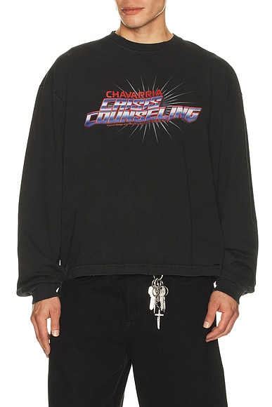 Willy Chavarria Crisis Counseling Longsleeve Buffalo Tee in Black