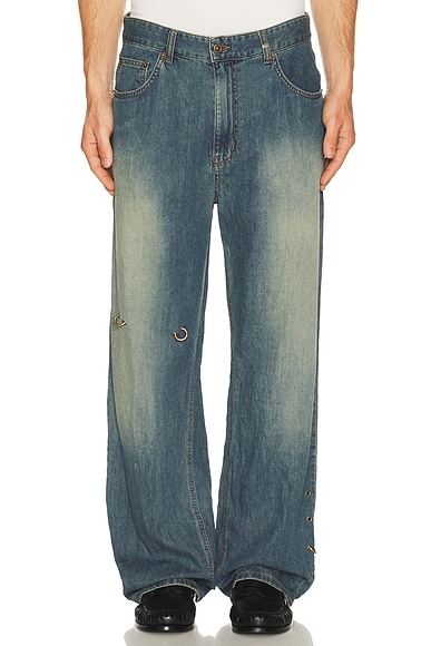 WE11DONE Piercing Denim Jeans in Indigo Blue