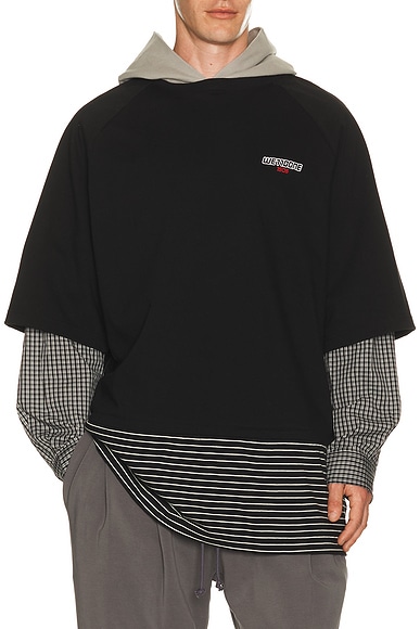 WE11DONE Multi-Layered Hoodie in Black