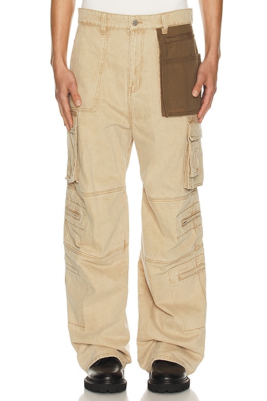 WE11DONE Washed Cargo Trousers in Beige