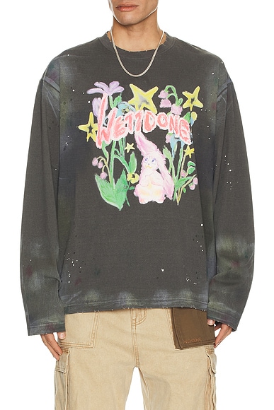 WE11DONE Dirty Painting Long Sleeve T-Shirt in Charcoal