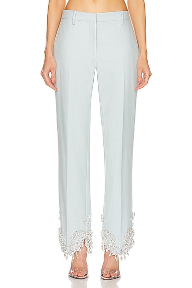 Wiederhoeft Embroidered Pearl & Crystal Trouser in Light Blue
