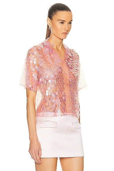 Shop Wiederhoeft Pailettes Cropped Button Up Shirt In Blush