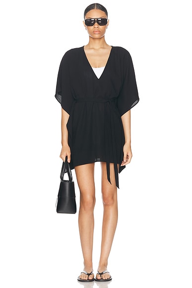 Ganni Printed Mesh Wrap Dress in Black FWRD