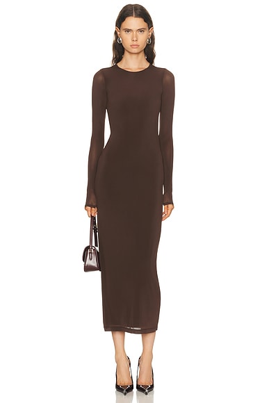 WARDROBE.NYC Sheer Midi Dress in Dark Brown
