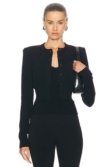 WARDROBE.NYC Cropped Cardigan With Shoulder Pads in Black