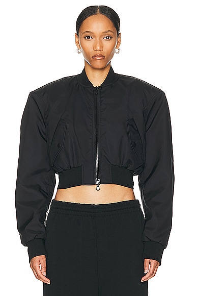 Shop Wardrobe.nyc Tailored Crop Bomber Jacket In Black