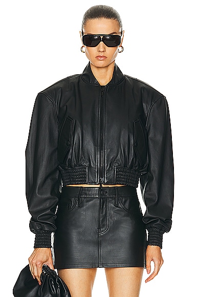 Shop Wardrobe.nyc Leather Tailored Crop Bomber In Black