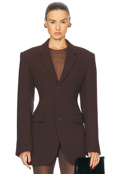 WARDROBE.NYC Longline Blazer in Dark Brown