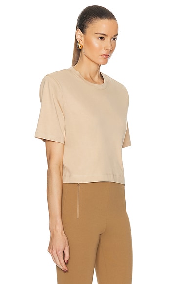 Shop Wardrobe.nyc Cropped Shoulder Pad Top In Khaki