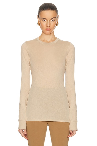 Fitted Long Sleeve Tee in Tan