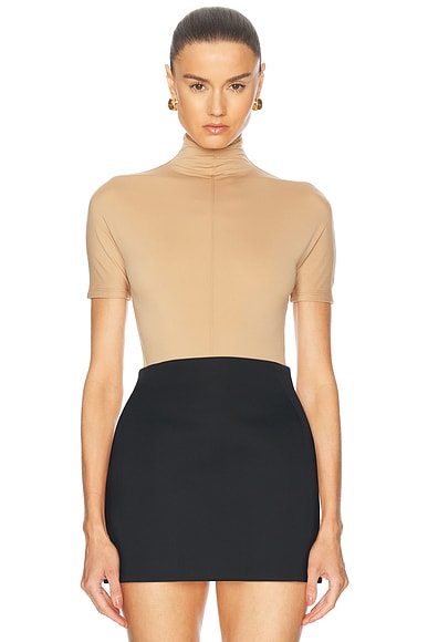 WARDROBE.NYC x Rosie Huntington-Whiteley RHW Short Sleeve Bodysuit in Sahara