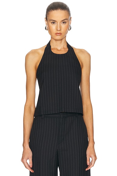 WARDROBE.NYC Backless Halter Top in Black Pinstripe