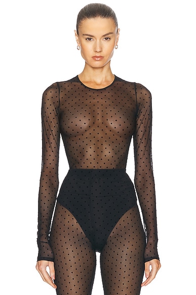 WARDROBE.NYC Polka Dot Bodysuit in Black