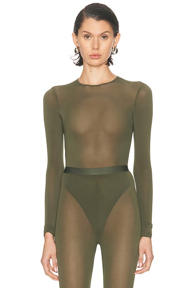 WARDROBE.NYC Sheer Bodysuit in Military