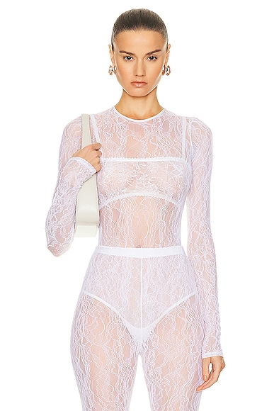 WARDROBE.NYC Lace Bodysuit in Off White