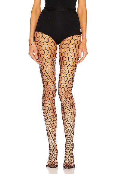 X Amina Muaddi Crystal Net Tights 