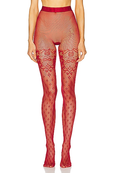 Wolford Fleur Net Tights in Soft Cherry