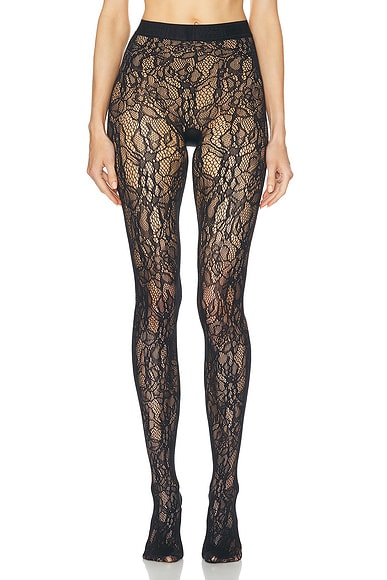 Floral Net Tights in Black