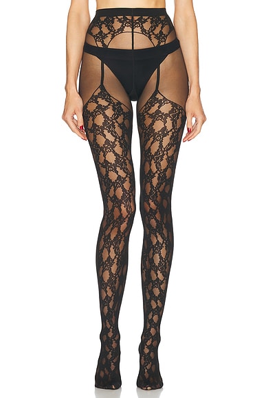 Wolford Floral Lace Suspender Tights in Black