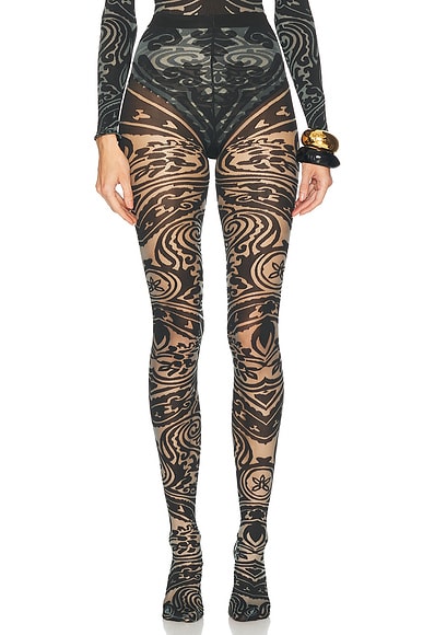 Wolford x Etro Body Tattoo Tights in Grey & Black