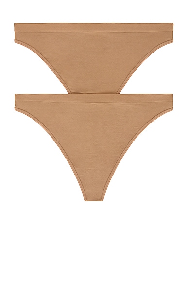 Wolford Individual Thong 2 Pack in Macchiato