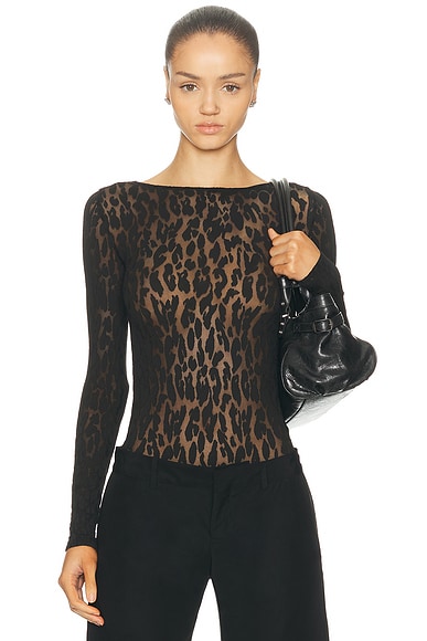 Wolford Leo String Bodysuit in Black & Black